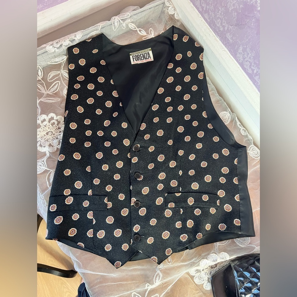 Forenza Black Vest with Floral Accents